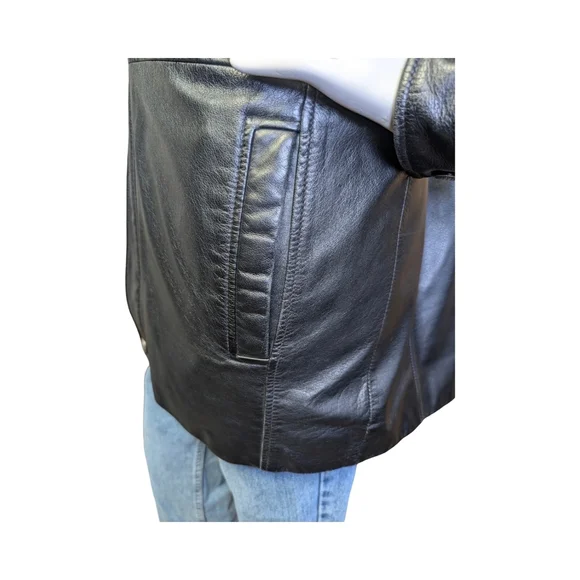 Danier Black Leather Car Coat – Tagged Men’s M – Oversized Minimalist 90s - Picture 5 of 10